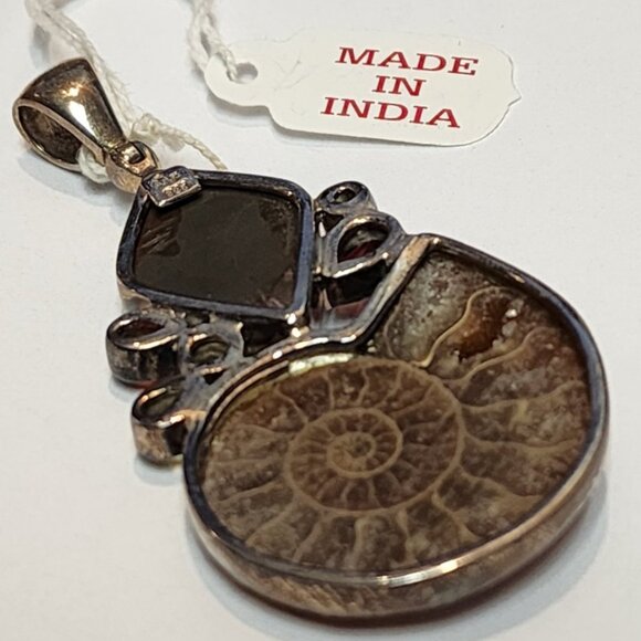 Pendant from India with ammolite & idocrase in stering silver - Picture 2 of 4